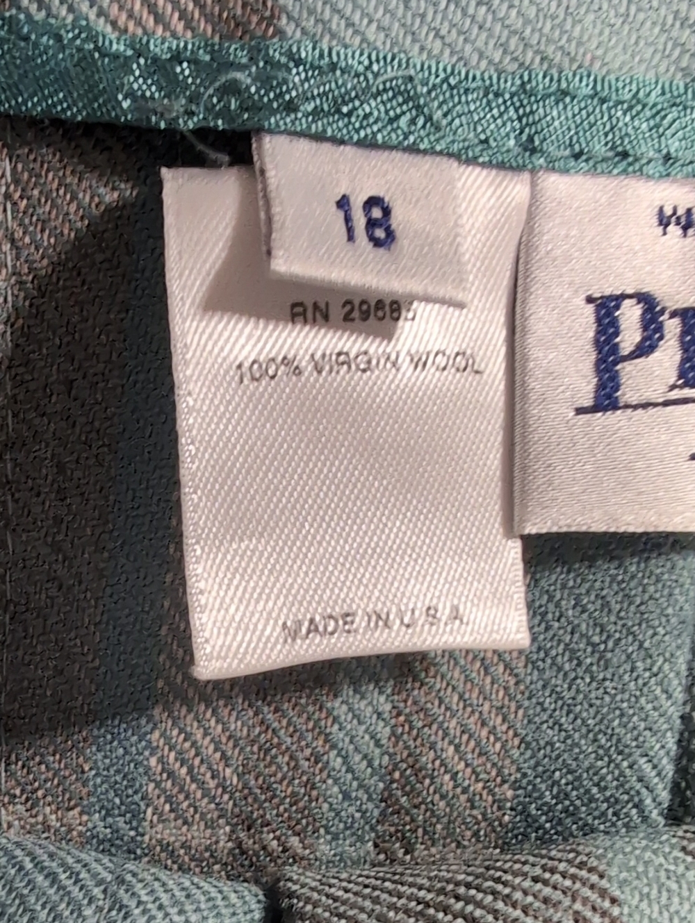 Vintage Pendleton Pleated Skirt Teal/Tan Plaid Wool Made in the USA Size 18 - Picture 4 of 10